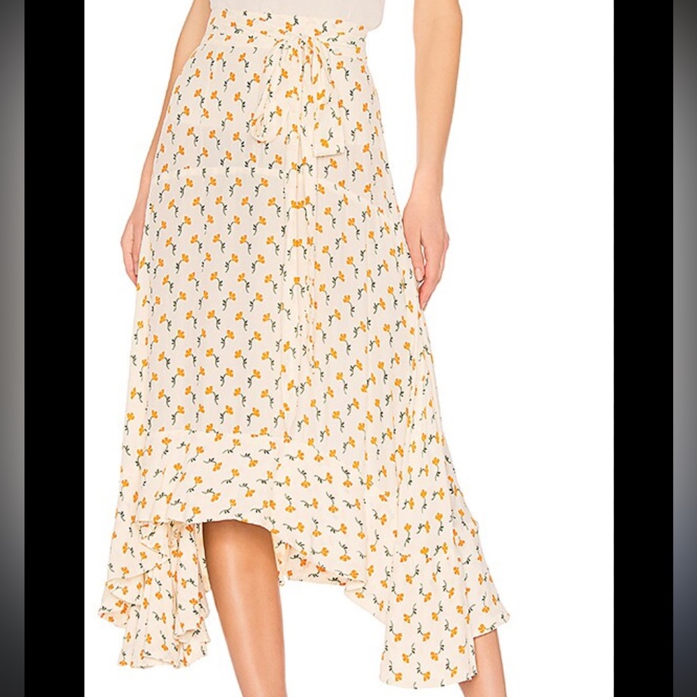 Faithfull the Brand Cream and Orange High Low Skirt midi size 4 / small